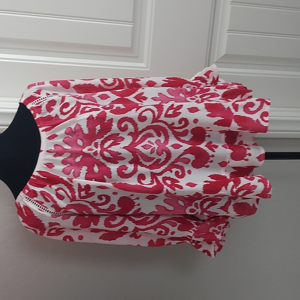 INC International Concepts White Blouse with Pink Ikat Pattern